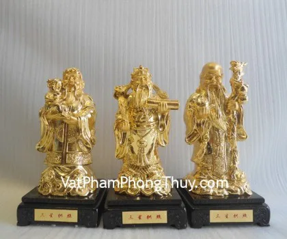 Tam đa phước lộc thọ vàng kim sa bên tháp nén vàng lớn - Tam Tinh Tụ Tài FLN113