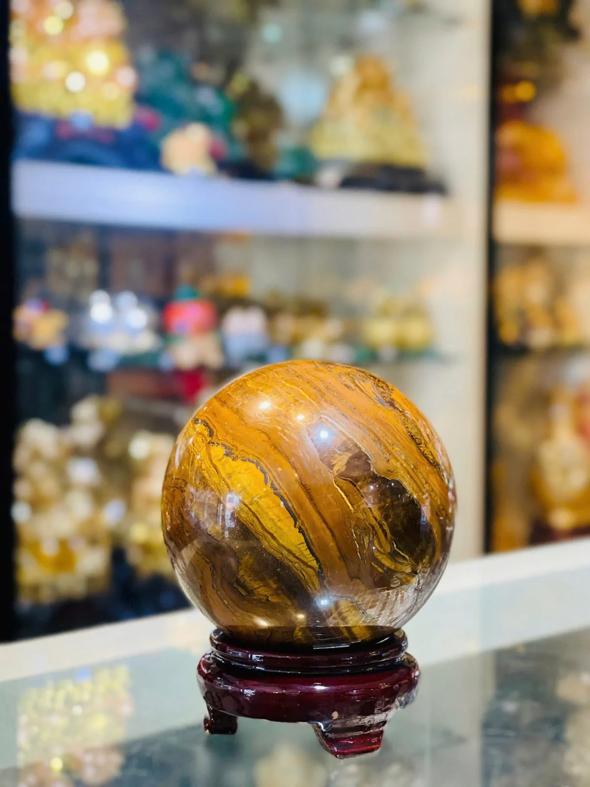 Quả cầu đá mắt mèo vân gỗ, quả lớn QC204-S5-3176
